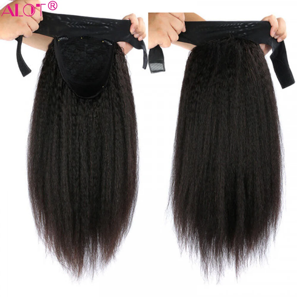 Кудрявый прямой парик с головной повязкой человеческие волосы 180% Remy бразильский