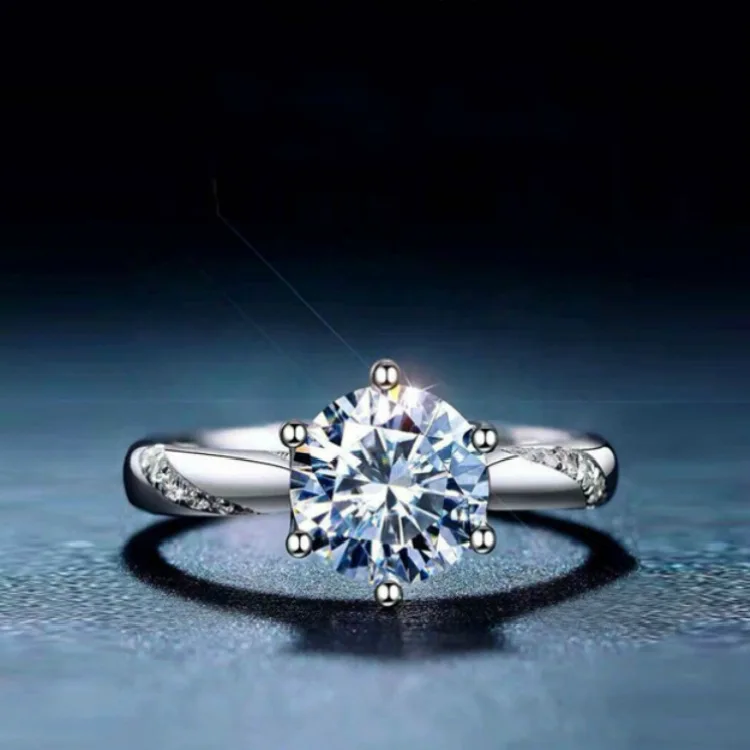 Серебряное кольцо s925 GRA cert 1.00ct D VVS с муассанитом и бриллиантом для подарка
