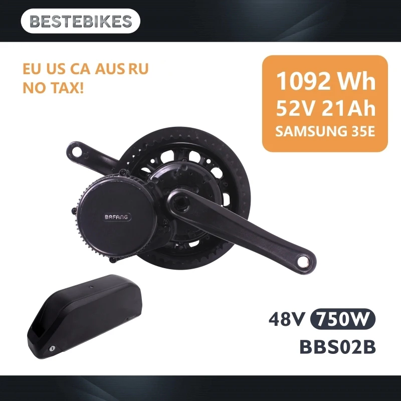 BAFANG двигатель BBS02B BBS02 750 Вт 52 в 21 Ач/17.5ач samsung батарея электрический двигатель среднего привода velo электрик e-bike конверсионный комплект