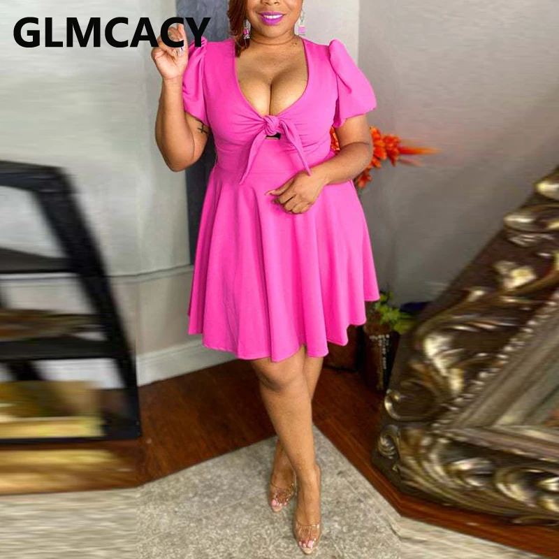 

Puff Sleeve Solid Pleated Mini Dress Casual Summer Sweet Dress
