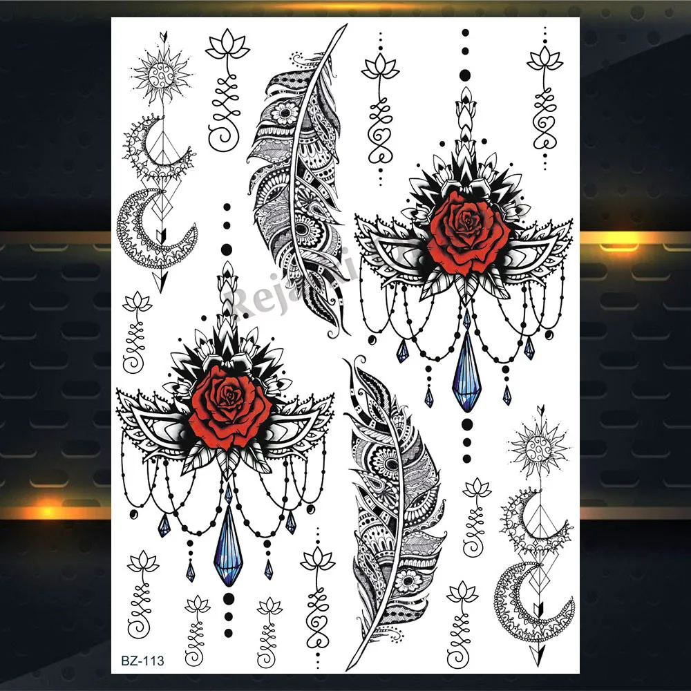 REJASKI черный серьги Henna Mandala цветок временные татуировки для Для женщин Стикеры пикантные водостойкие татуировки, боди-арт Arm талией, эксклюзивный дизайн татуировки - Цвет: PBZ113