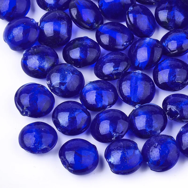 Blue Pandahall 200 шт./лот 12x8 мм разные цвета в произвольном порядке плоские круглые туфли ручной работы серебристого цвета; Фольга Стекло бусины Spacer бисера аксессуары для изготовления украшений своими руками - Цвет: Blue