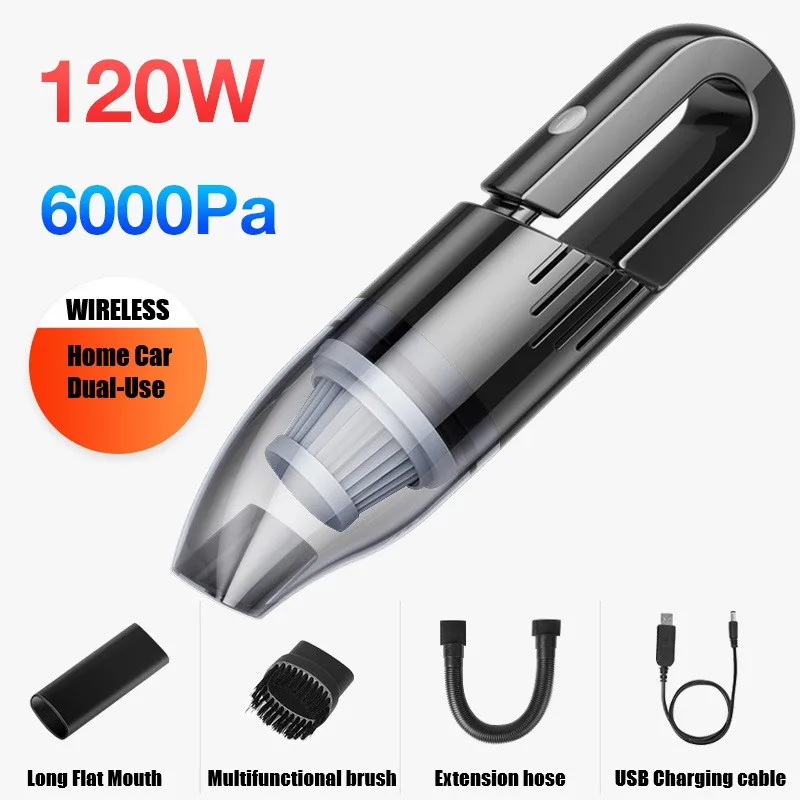 

USB Car Vacuum Cleaner Wireless Auto Vaccum 120W 6000pa Suction Handheld Auto Mini High Power Vacuum Cleaner For Home/Car/Office