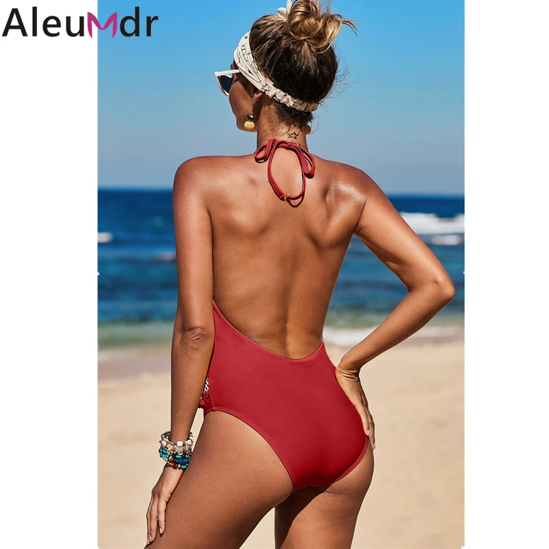 Aleumdr 2019 летний купальник пляжная одежда желтый Ember Цельный сексуальный полый