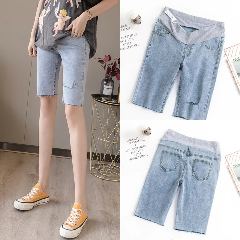 

Low-waist pregnant women short shorts summer thin style outer wear fashionable hole five-point pregnant women denim leggings