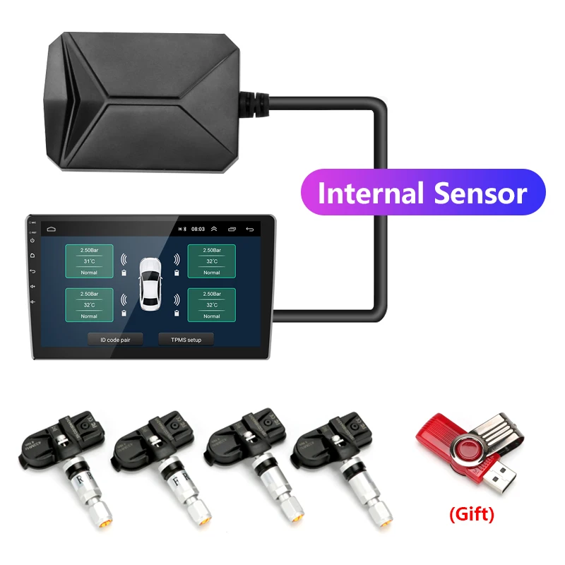 Jansite USB Android системы контроля давления в шинах шин Давление мониторинга Системы Беспроводной передачи 8 бар 116 фунтов/кв. дюйм сигнализации Системы 5V внутренних и внешних - Тип: with Built-in sensor