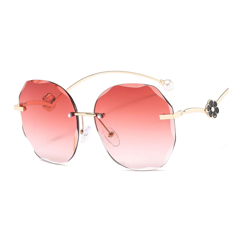

Veshion Round Rimless Luxury Pearl Petal Sunglasses Men Women Fashion Shades UV400 Vintage Glasses