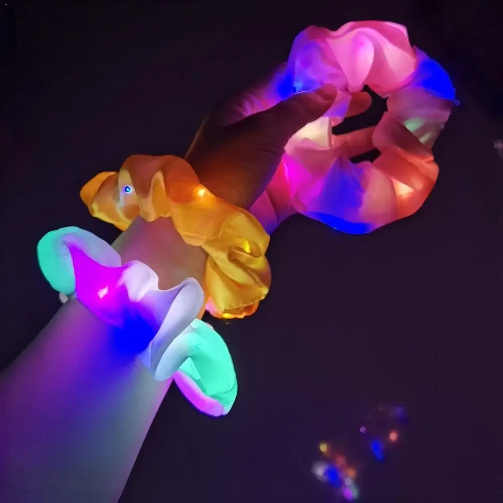 

LED Glowing Hair Ropes Women Elastic Hair Band Ponytail Hair Scrunchies Sports Holder pig intestine Satin Accessories Gloss Z2B0