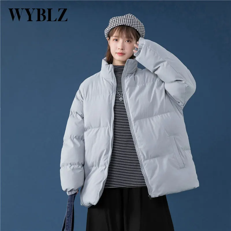 WYBLZ Women Parkas Winter Thicken Warm Jacket Coat Woman Stand Collar Jackets Solid Color Parka Coat Universal Fashion 2021 New