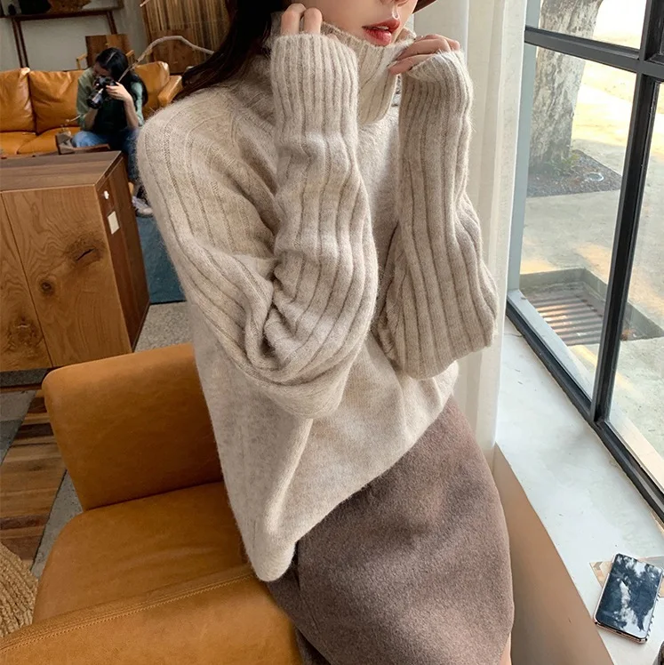 Женский вязаный свитер Свободный Повседневный с высоким воротником пуловер на