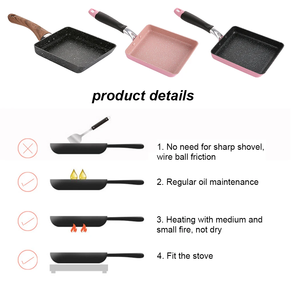 

Japanese-Style Frying Pan Stainless Steel Aluminum Pan Non-Stick Wok Square Kitchen Breakfast Eggs Frypan Skillet Mini Cookware