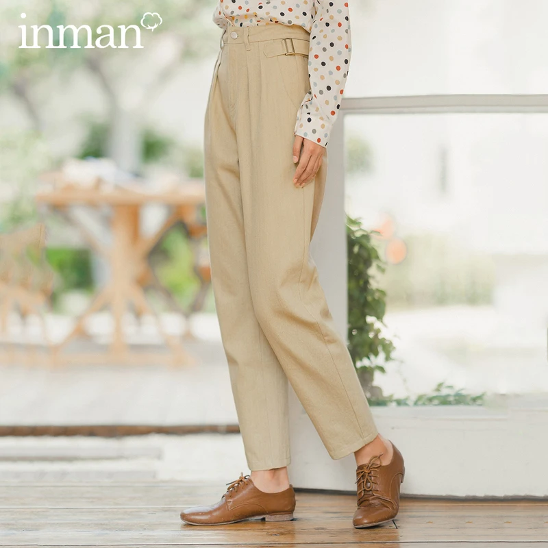 INMAN весенне-осенние однотонные прямые брюки со средней талией | Женская одежда