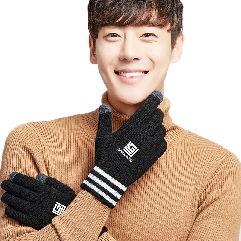 Новые мужские и женские осенне-зимние вязаные перчатки с сенсорным экраном