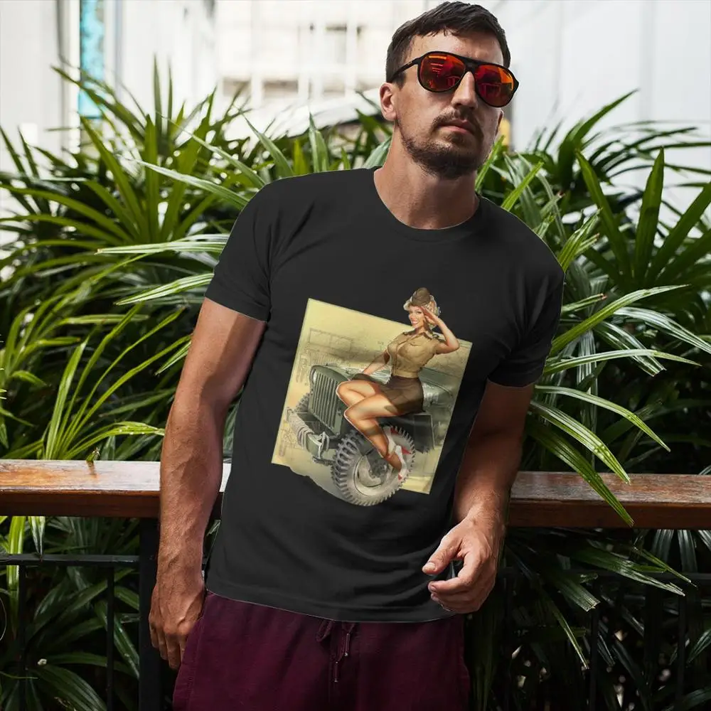 Пин Ап Вторую мировую войну Willys MB джипов Винтаж Повседневное футболка Лидер