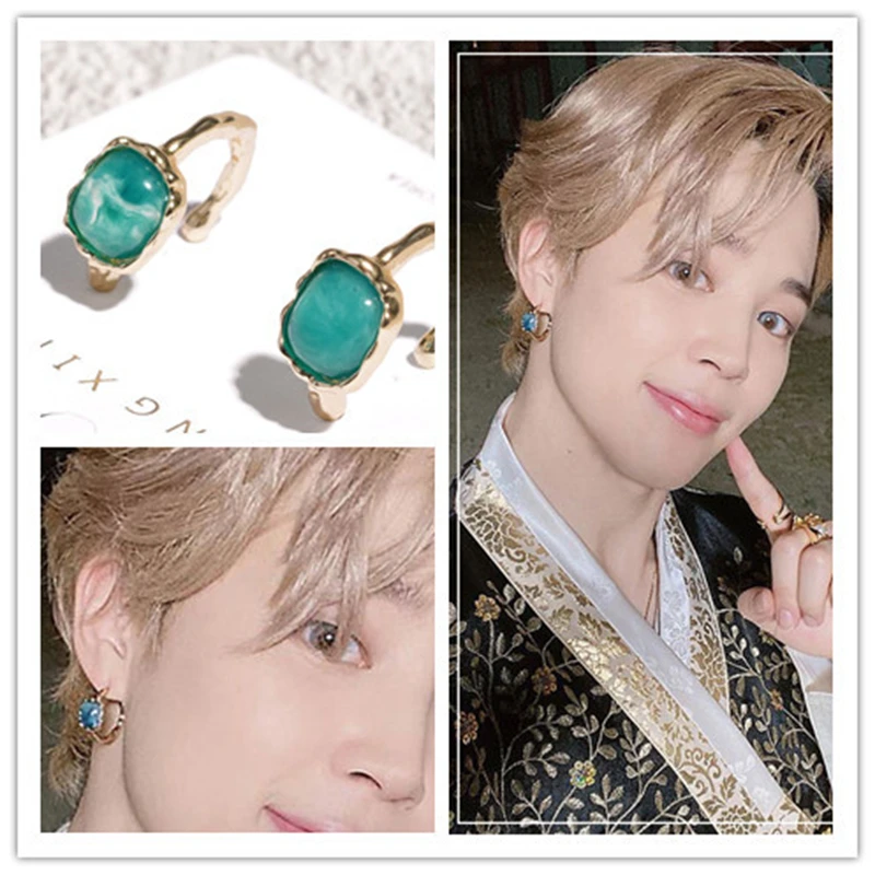 

KPOP корейские модные серьги Jimin синий океан прозрачные овальные серьги инкрустированные драгоценными камнями V красный драгоценный камень с...