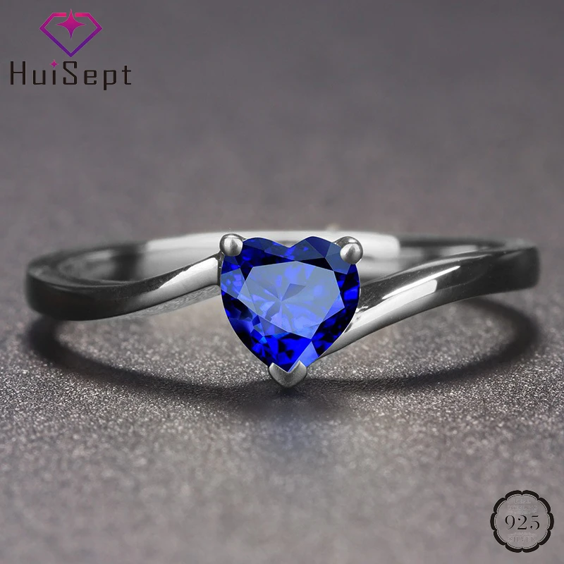 

HuiSept Fashion Women Ring Silver 925 Jewelry Heart-shape Sapphire Ruby Gemstone Open Rings for Wedding Party Ornament Wholesale