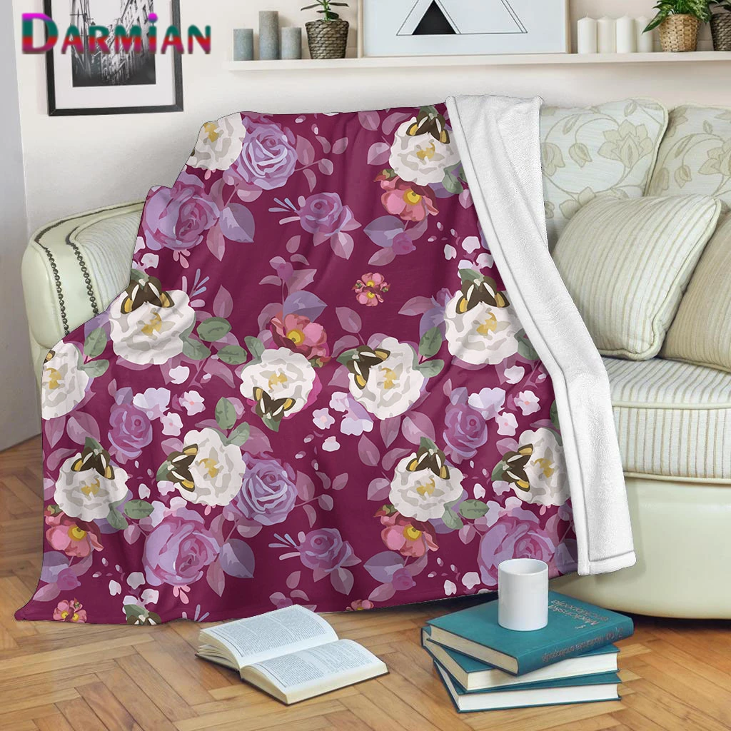 

DARMIAN Fashion Flowers Design Purple Fleece Blankets Comfort Soft Home Bedding Sofa Nap Warm Throw Blanket Summer Thin Quilt s
