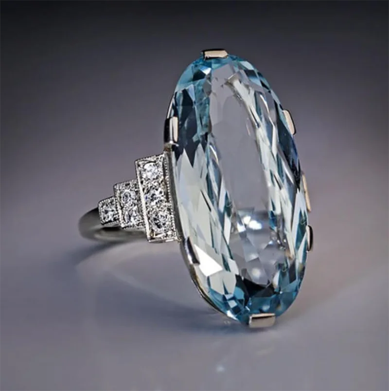 

Best Gift Female Light Sky Blue Wedding Ring Solitaire Band Oval Stone Engage Party Women Luxury Jewelry Shine