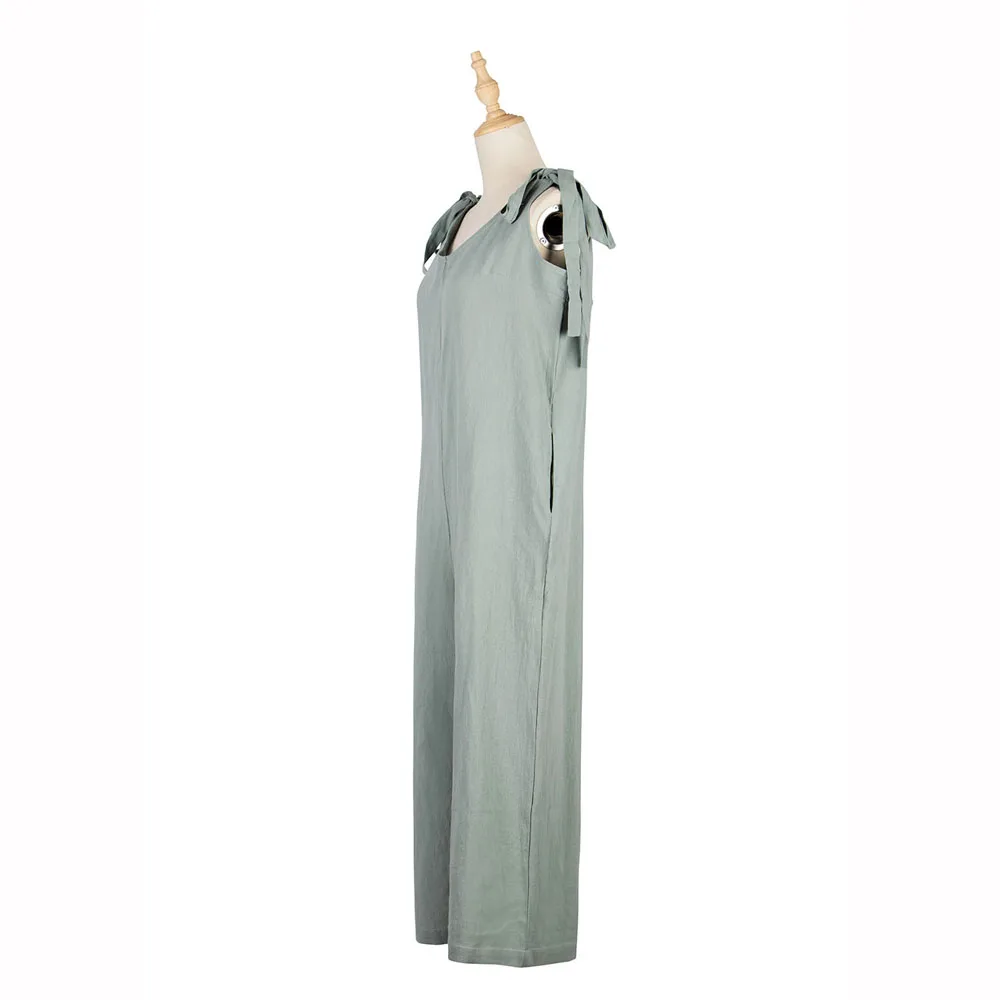 

Women V neck Spaghetti Strap Lace Up Rompers Summer Ladies Loose Jumpsuit Sleeveless Backless Playsuit Trousers Overalls Hot