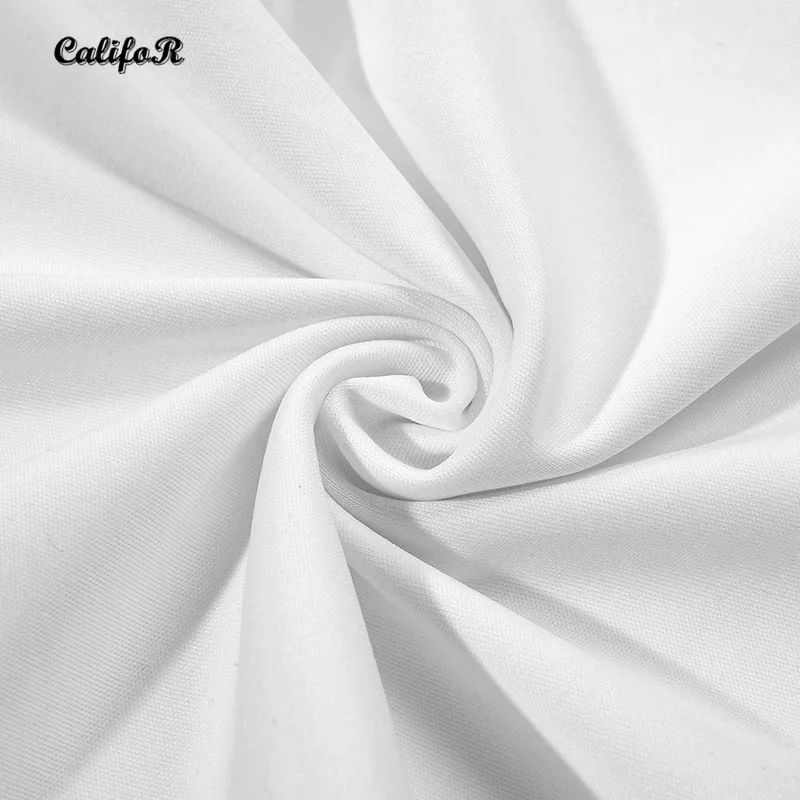 

CALIFOR Strap V-neck Ruffle Bodycon Dresses 2021 Summer Solid Color White Dress Sexy Causal Skrit Party Dress for Women