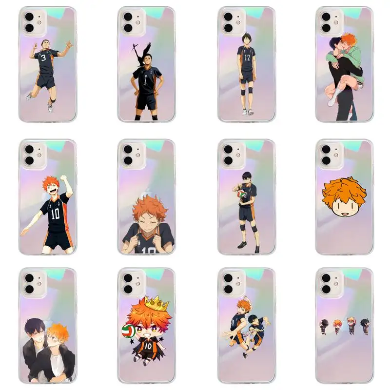 

Anime volleyball boy Phone Case for iPhone huawei P 7 8 9 11 12 10 30 40 S X XS XR MINI Pro Max Plus laser Transparent Glitter