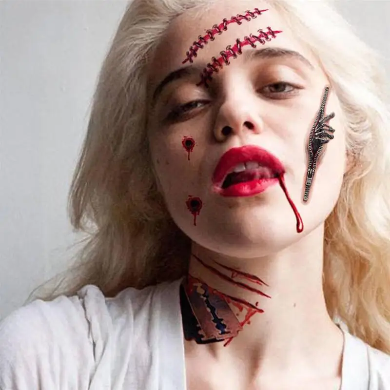 Хэллоуин террор Реалистичная прошитая временная татуировка долговечная
