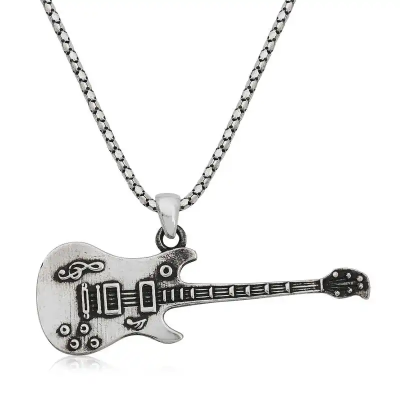 

Real Silver 925 Jewelry Silver Guitar Men 'S Necklace