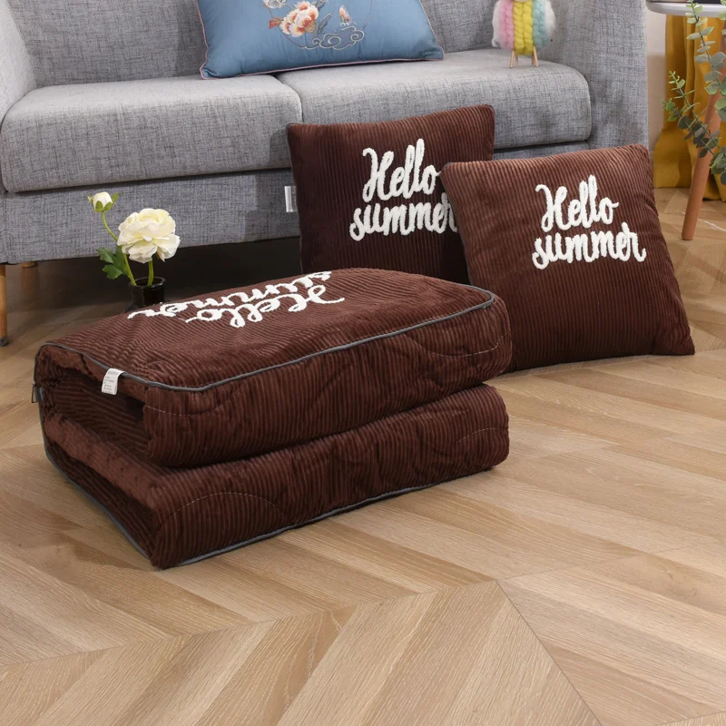 Складное розовое бархатное одеяло однотонная фланелевая подушка в стирке