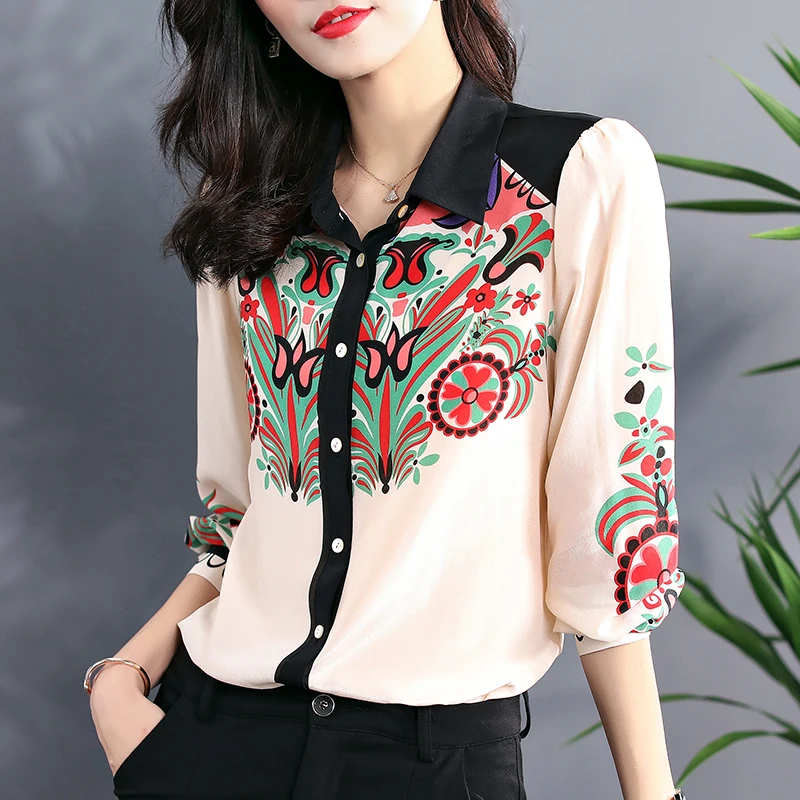 Женская Повседневная рубашка из натурального шелка элегантная офисная блузка с