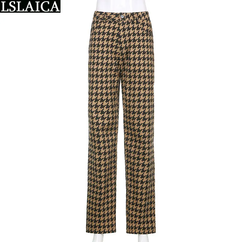 

Cheap Wholesale Items Women's Suit Long Sleeve Jacket Trousers Houndstooth Printed Women Sets Casual Office Lady 2 Pieces Sets