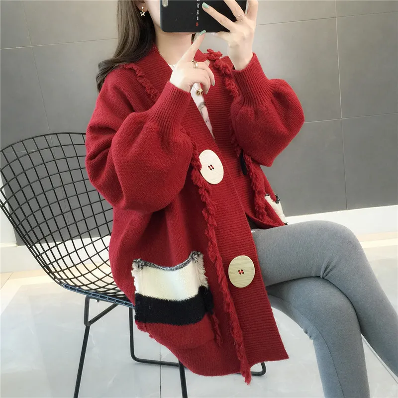 CHRLEISURE женский свитер, свободные топы, длинный вязаный кардиган, кардиган, осенняя зимняя куртка, повседневная одежда
