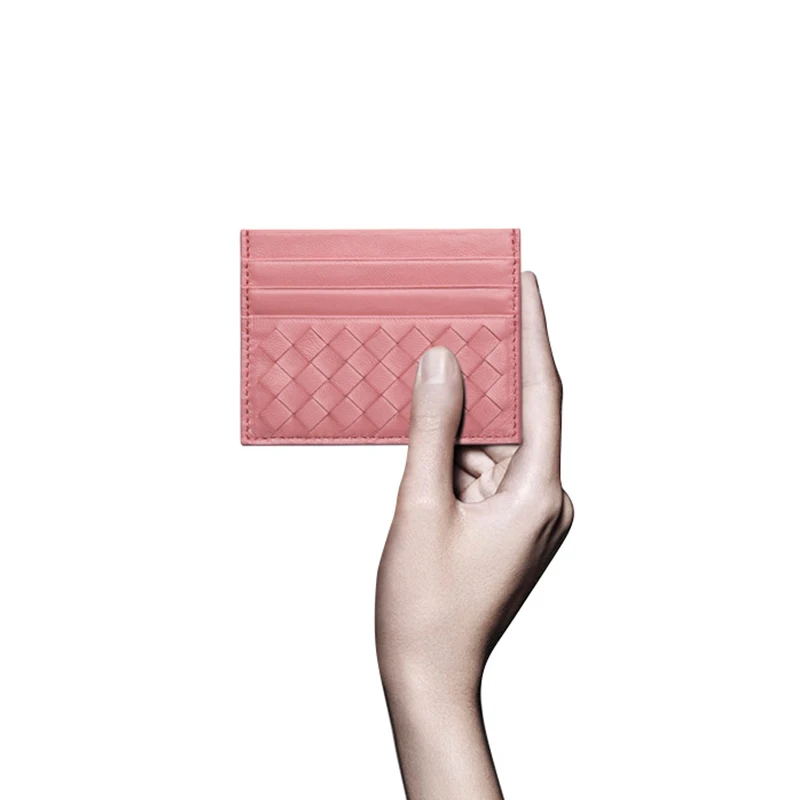 

Handmade Knitting Genuine Sheep Leather Card Holder Fashion Luxury Brand Designer Bank Credit Card ID Holder Slim Card Case