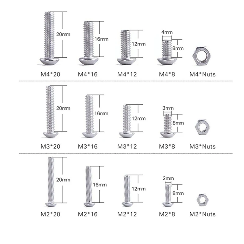 

480Pcs Button Head 12 Sizes Screw And Nuts Kit,M2 M3 M4 Steel Assorted Hex Socke