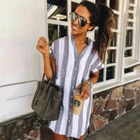 casual cotton and linen shirt dress ladies short sleeve stand collar summer 2021 new fashion beach style loose boho mini