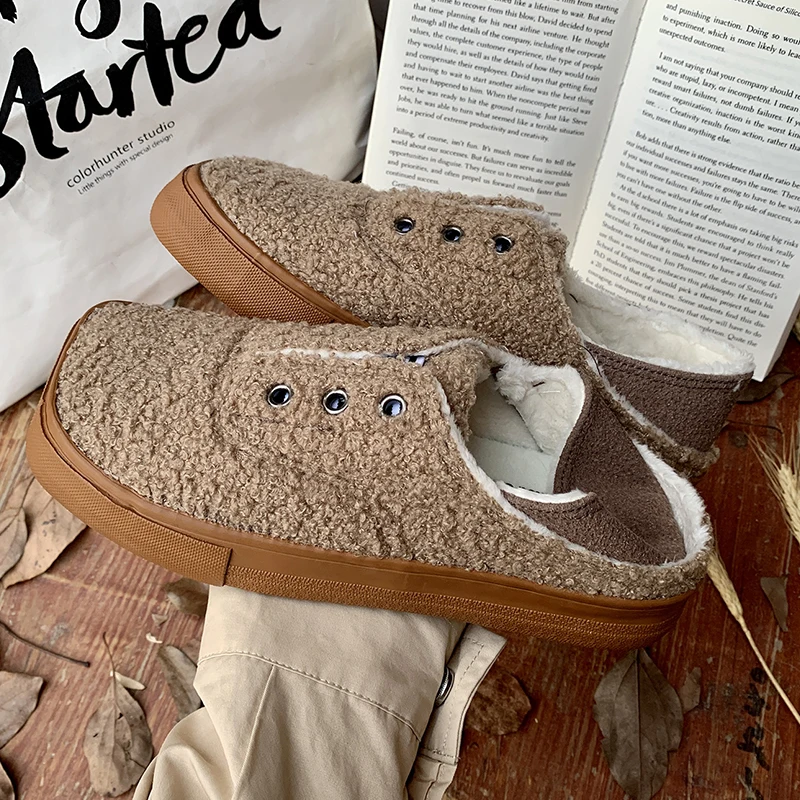 Женские парусиновые туфли теплая и бархатная хлопковая обувь на плоской подошве