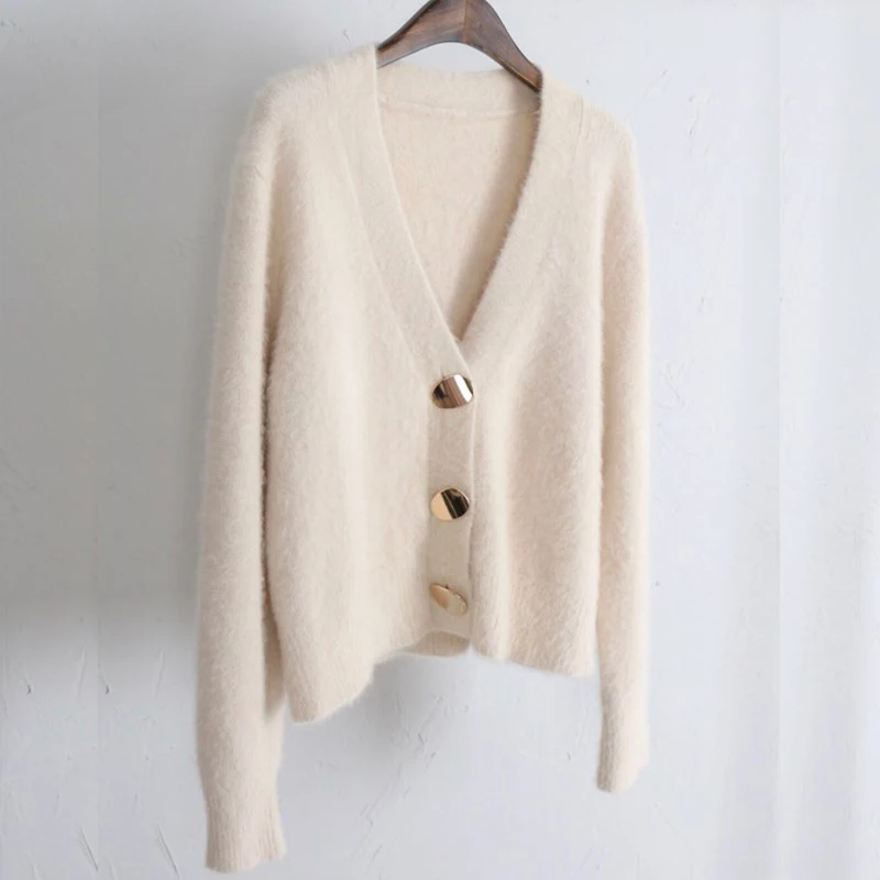 Женский шерстяной кардиган повседневный Блестящий однобортный свитер