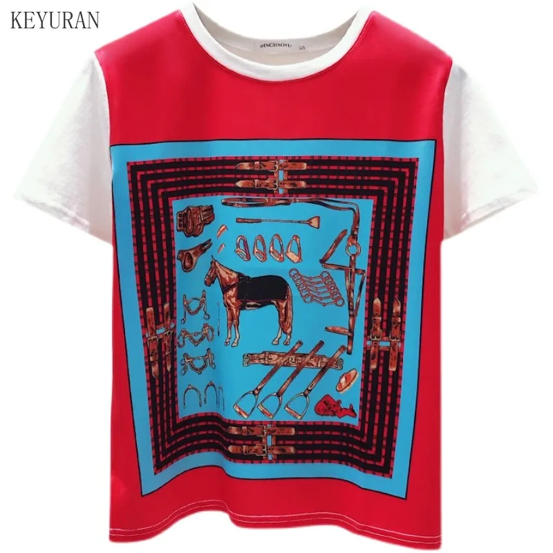 

2021 Summer Tshirts Women's Short Sleeves O Neck Print T-Shirt Tee Girls Pullover Loose Casual Tops Tees