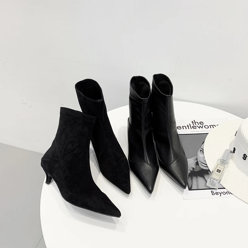 2019 г. Модные женские ботильоны на низком каблуке 3 см носки Фетиш сапоги зимние