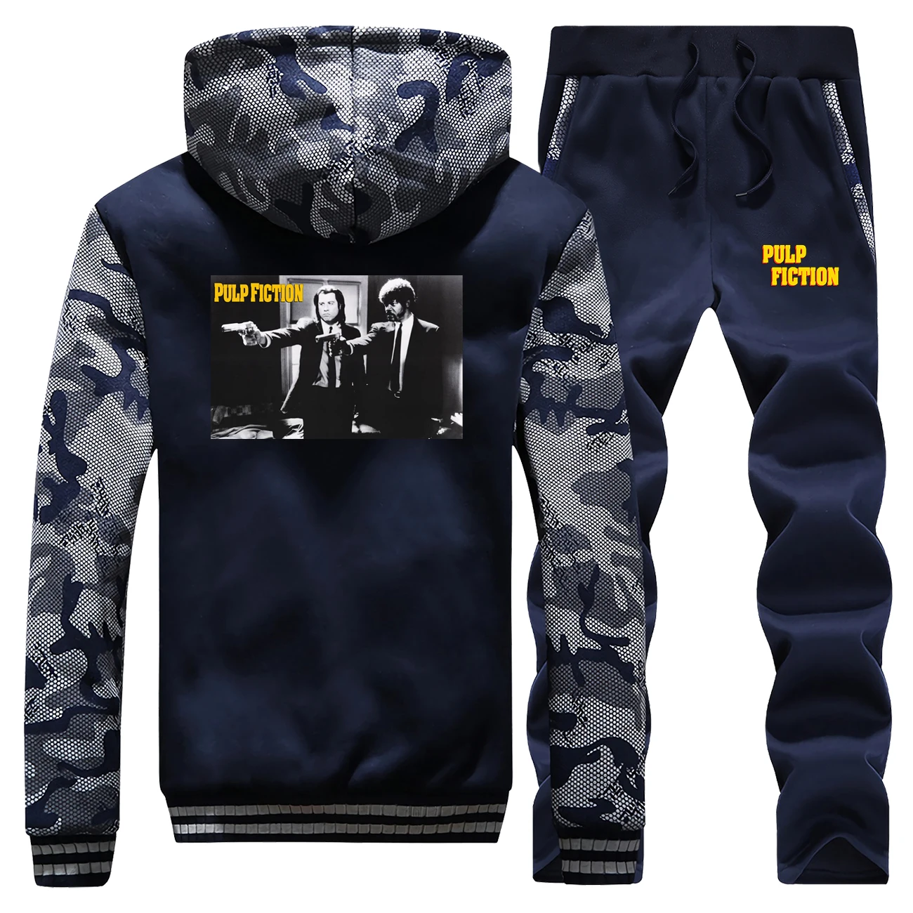 

Movie Pulp Fiction Django Kill Bill 2 John Travolta Man Camo Fleece Sweatshirts Hoodies Pants 2pcs Sets Men Harajuku Streetwear