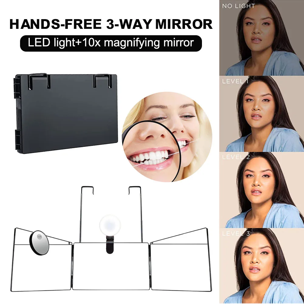 

Rechargeable 3-Way Mirror for Self Hair Cutting 360 Degrees Trifold Mirror with LED Light for Cut Trim Hairs at Home Shipping