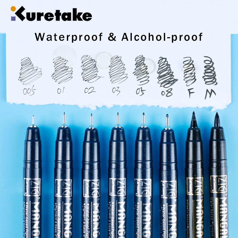 Художественная игольчатая ручка Kuretake с крючком водонепроницаемая 003/005/01/02/03/05/08/F/M