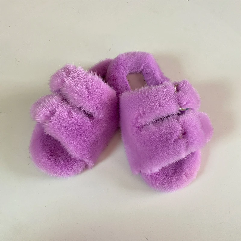 Детские тапочки из норки Соломенные натурального меха для девочек Меховые