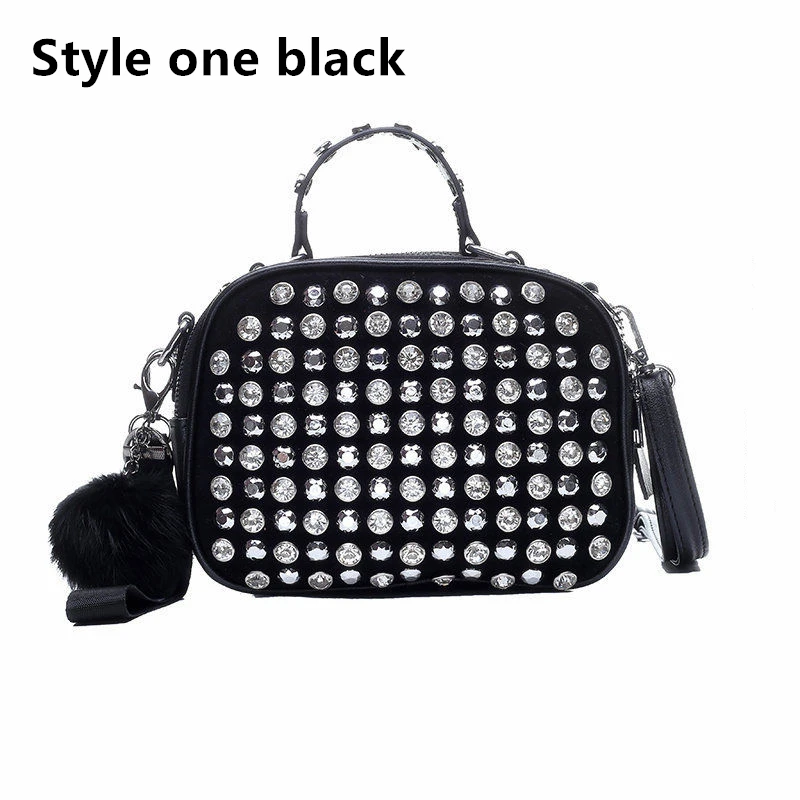 Style one black Женская Роскошная Кожаная сумка от известного дизайнера, женская сумка через плечо, новинка, женский клатч с бриллиантами, сумка через плечо, женская сумка - Цвет: Style one black