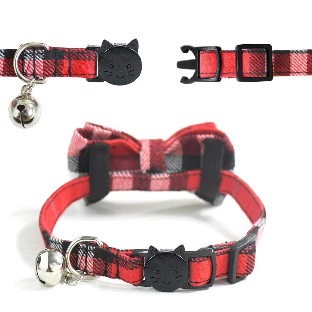 Классический клетчатый галстук-бабочка с колокольчиком для кошек и котят