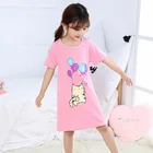Розовая ночная рубашка для девочек, летняя ночная рубашка для девочек, милая Пижама с кошкой, платье, футболка, длинная одежда для сна, ночная рубашка для детей, пижамы