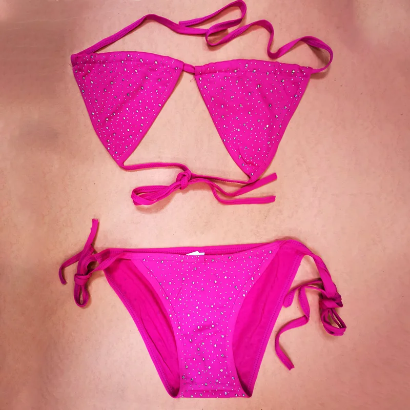 

2021Women Swimsuit Ladies Sexy Fashion Rhinestones Crystal AB Bling Bandeau Bandage Bikini Set Push-Up Swimwear Beachwear