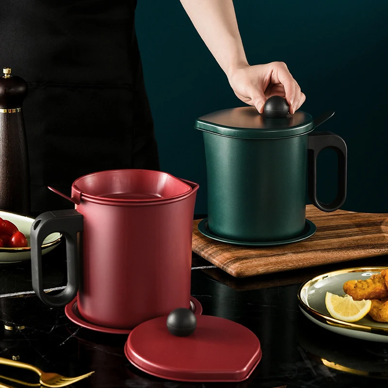 

1.7L Kitchen Oil Strainer Pot Stainless Steel Filter Colander with Cover Grease Container Drop Shipping