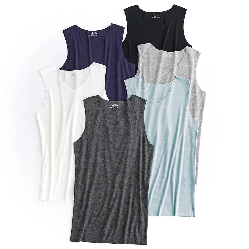 

Summer men's Modale vest ice silk unmarked vertical wide-shouldered sweatshirt sports a breathable bottom