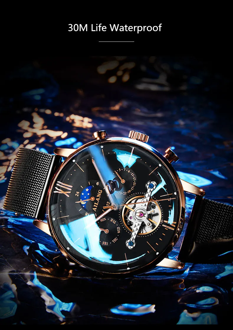 AILANG Relojes часы мужские наручные часы спортивные часы со скелетом 30 м водонепроницаемые автоматические механические часы из нержавеющей стали