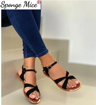 

2021 Summer Women Flat Sandals Gold Open Toe Beach Shoes Gladiator Cross Strappy Ladies Sandals Zapatos Mujer Chaussure Femme